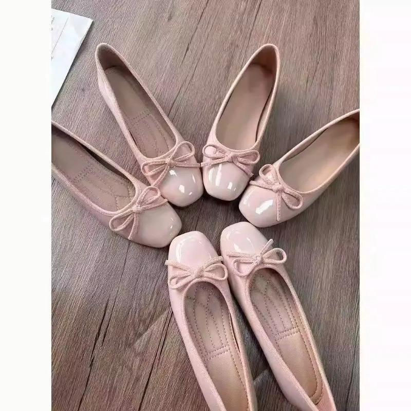 Heels - Damen-Ballettschuhe mit eckiger Zehenpartie und Schleife,