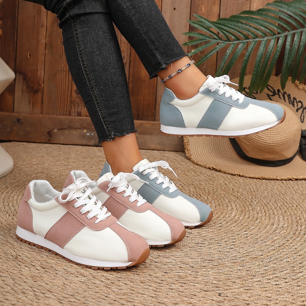 Sneakers - Damen Color-Block-Sneaker mit Schnürung, Patchwork-Retro-Wanderschuhe, leichte,