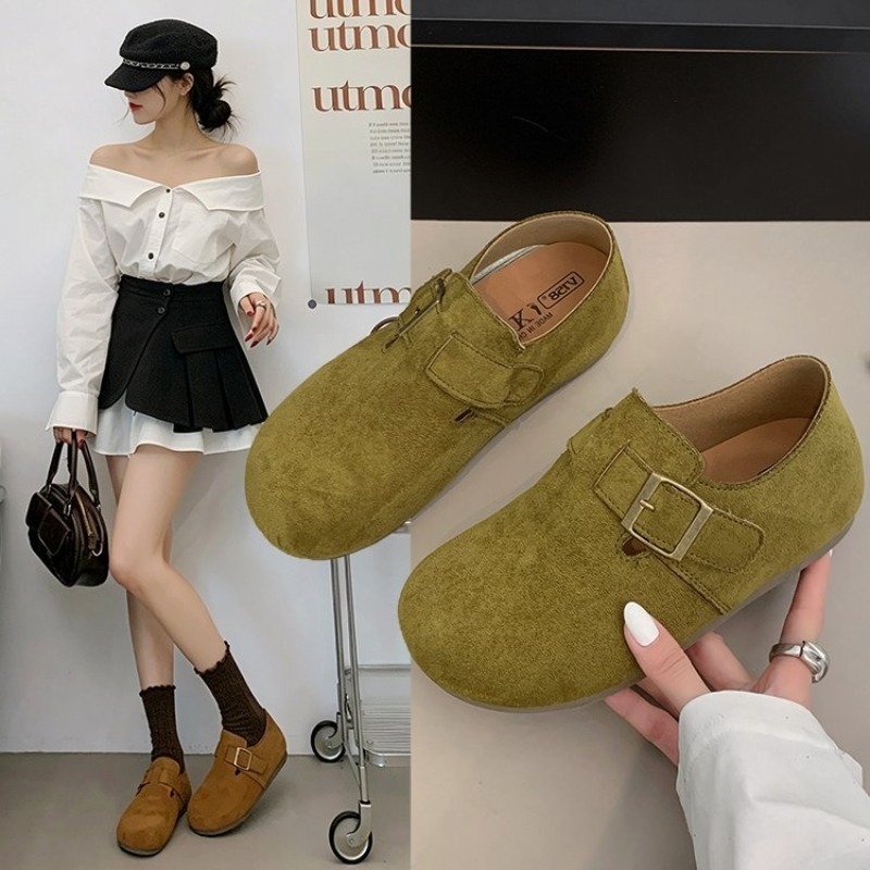 Women'S Shoes - Damen Wildleder-Schuhe mit geschlossenem Rücken, quadratischer