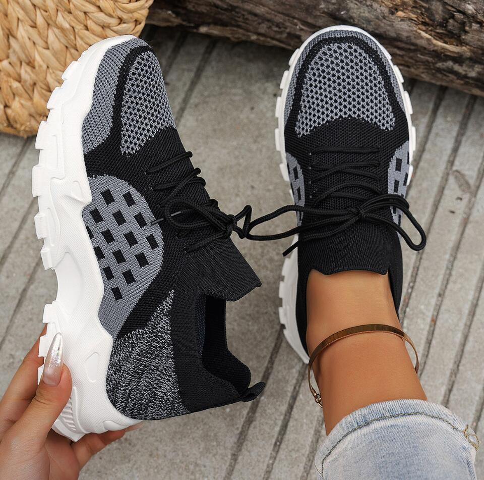 Atmungsaktive Damen-Sportschuh – Knit Fabric Lace Up Sneakers Bewertung und Preis