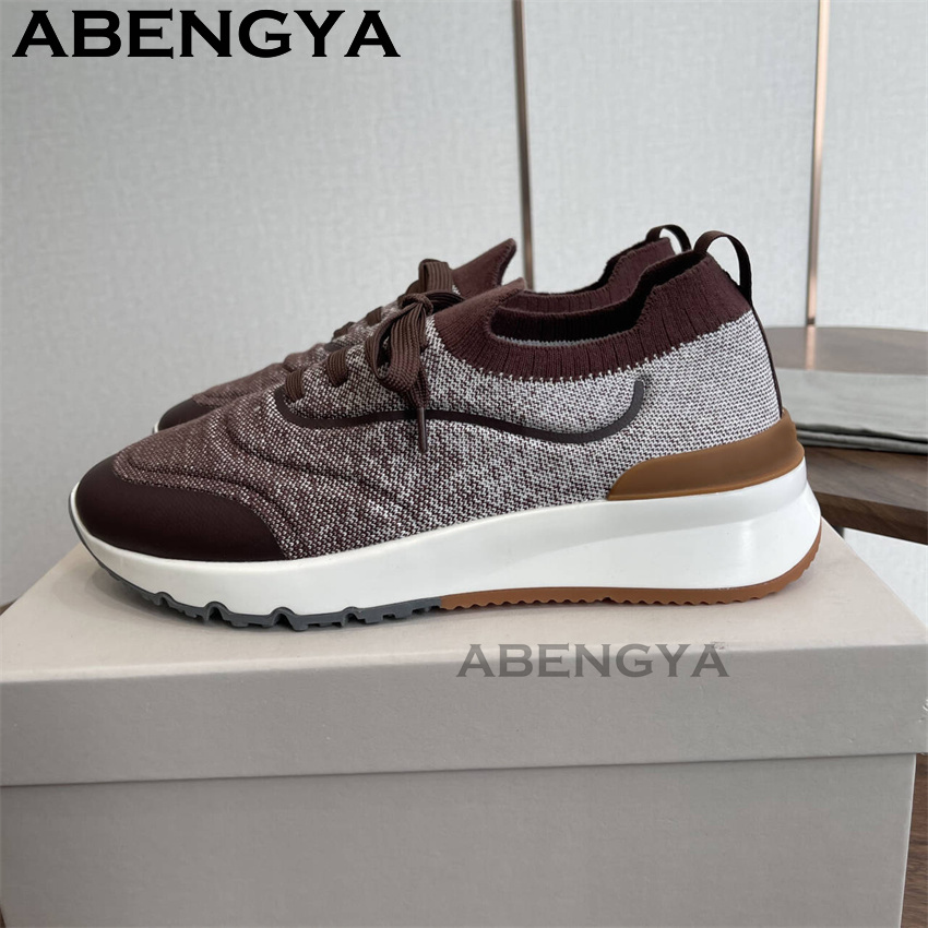 Neue mehrfarbige gestrickte Lo – Knit Fabric Lace Up Sneakers Bewertung und Preis